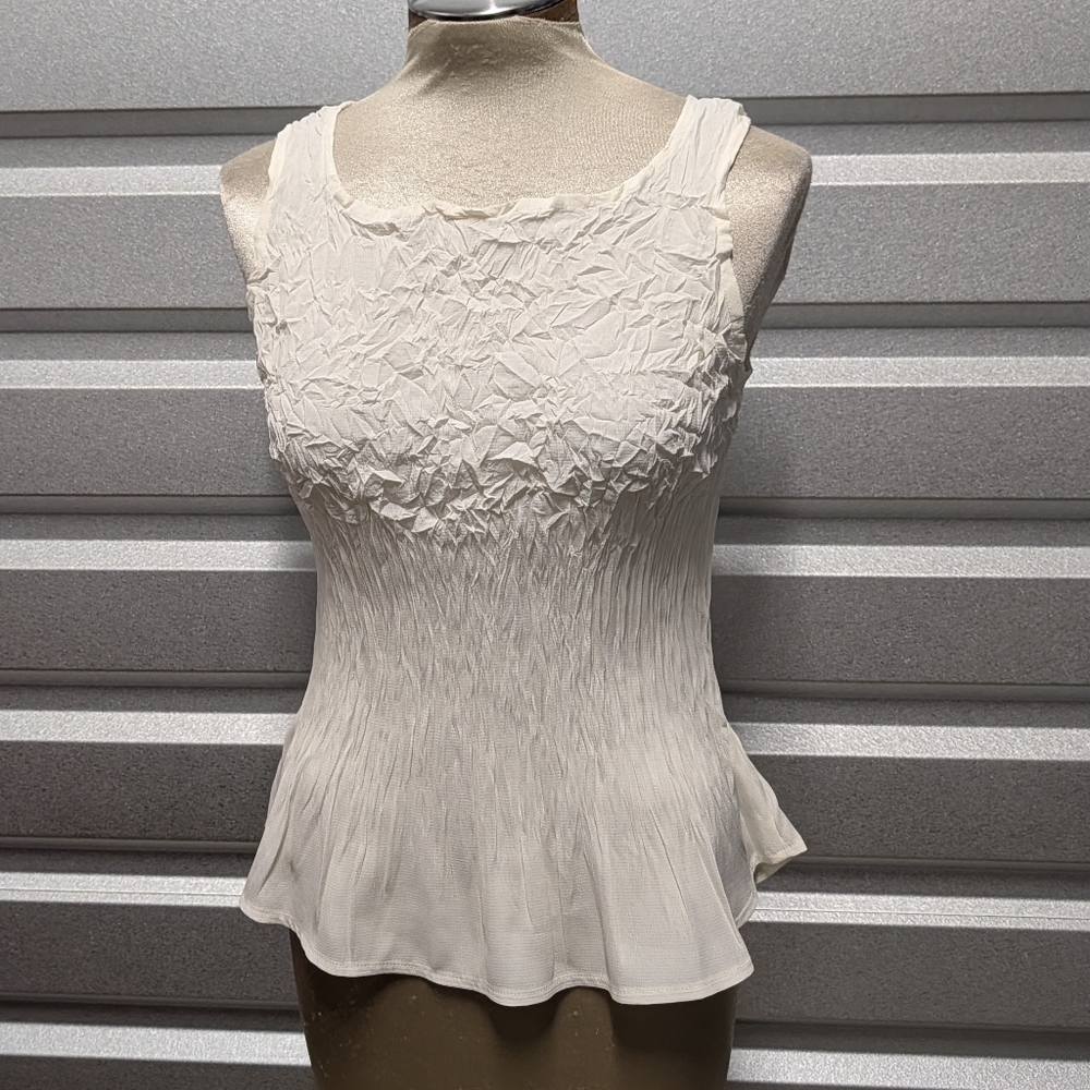 BABETTE white artfully crinkled tank top S